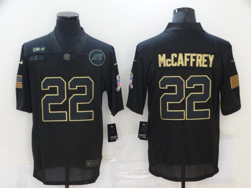 Men Carolina Panthers #22 Mccaffrey Black gold lettering 2020 Nike NFL Jersey->san francisco 49ers->NFL Jersey
